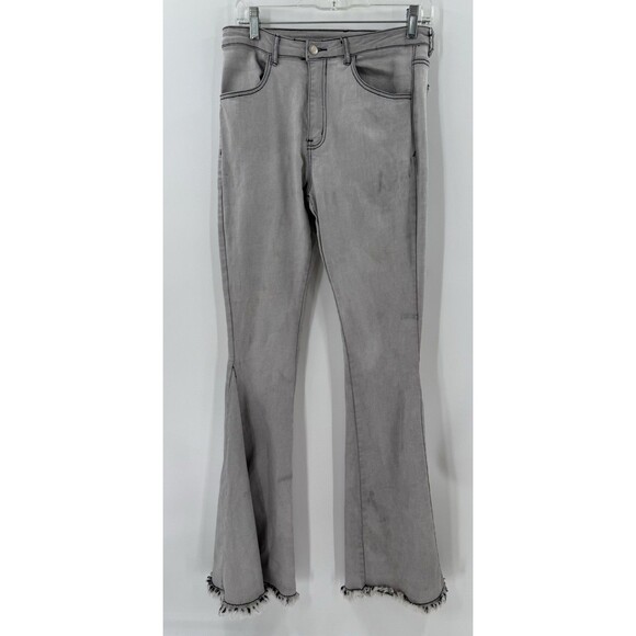 SAINTS & HEARTS Gray Bell Bottom Raw Hem Jeans Denim Size Large Tall 30"x 36" - Picture 3 of 11
